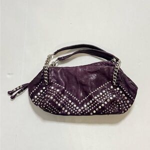 Junior Drake Studded Dark Purple Shoulder Hobo Bag